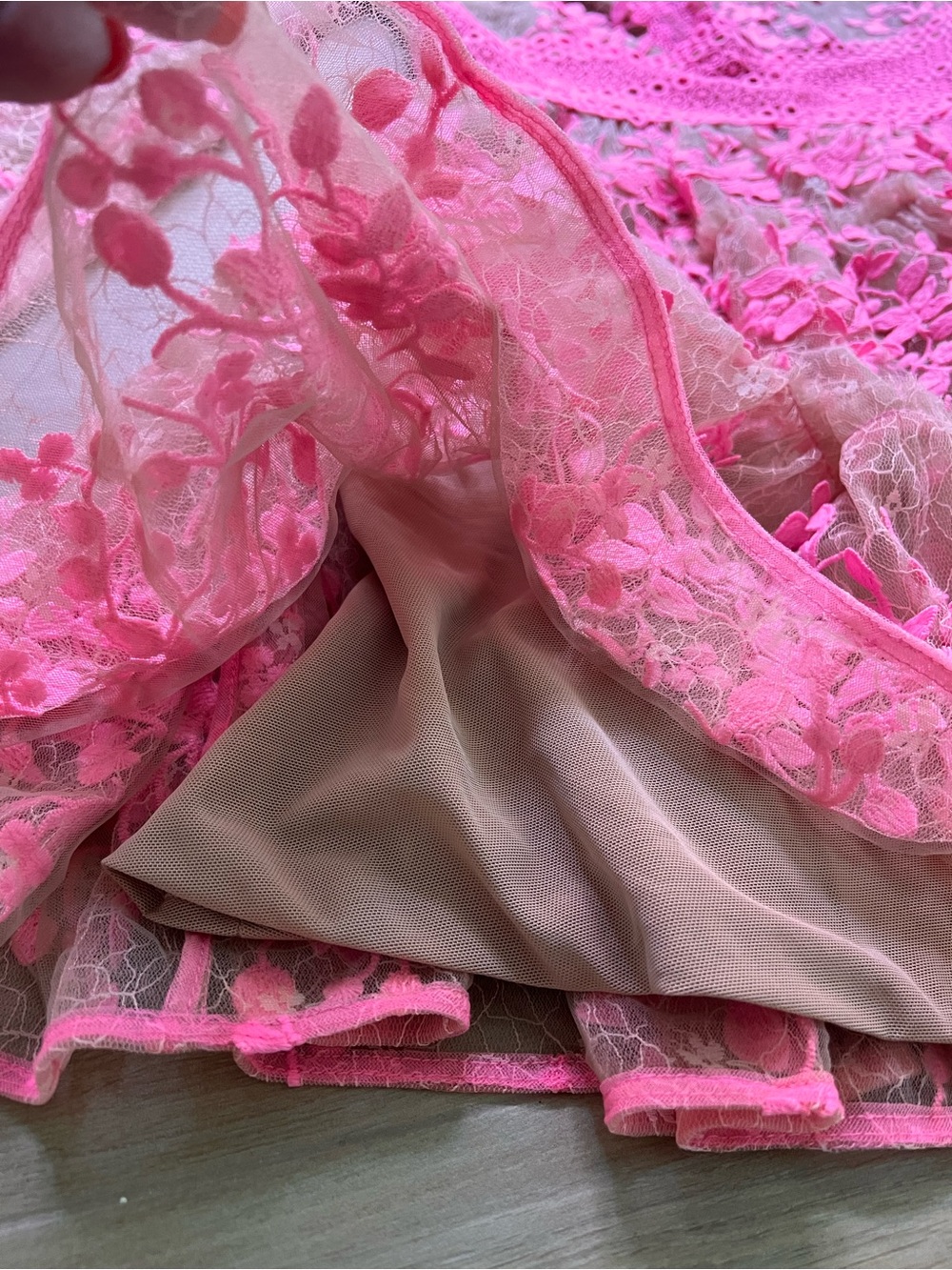 NWT Bronx and Banco Megan Mini Dress M Pink Lace Illusion Mesh Saks $450 - Picture 7 of 16
